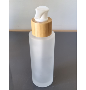 Bouteille verre effet givrée + bouchon pompe finition bambou 100ml