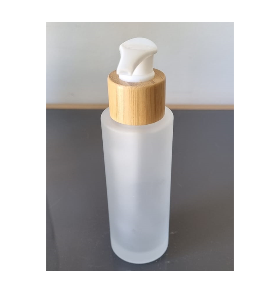 Bouteille verre effet givrée + bouchon pompe finition bambou 100ml