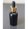 Flacon compte-goutte en verre noire + bouchon doré 30ml